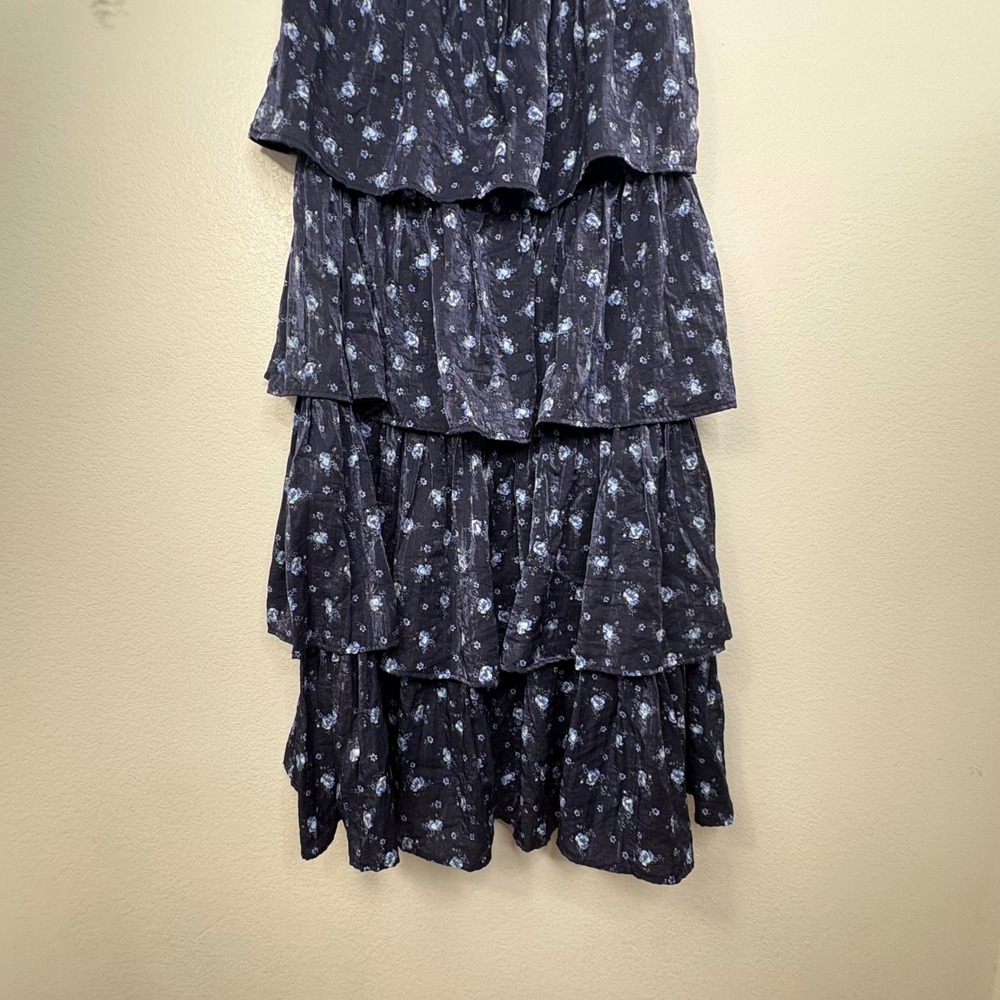 Altar'd State Navy Blue Floral Strapless Tiered Maxi Dress - Picture 4 of 11